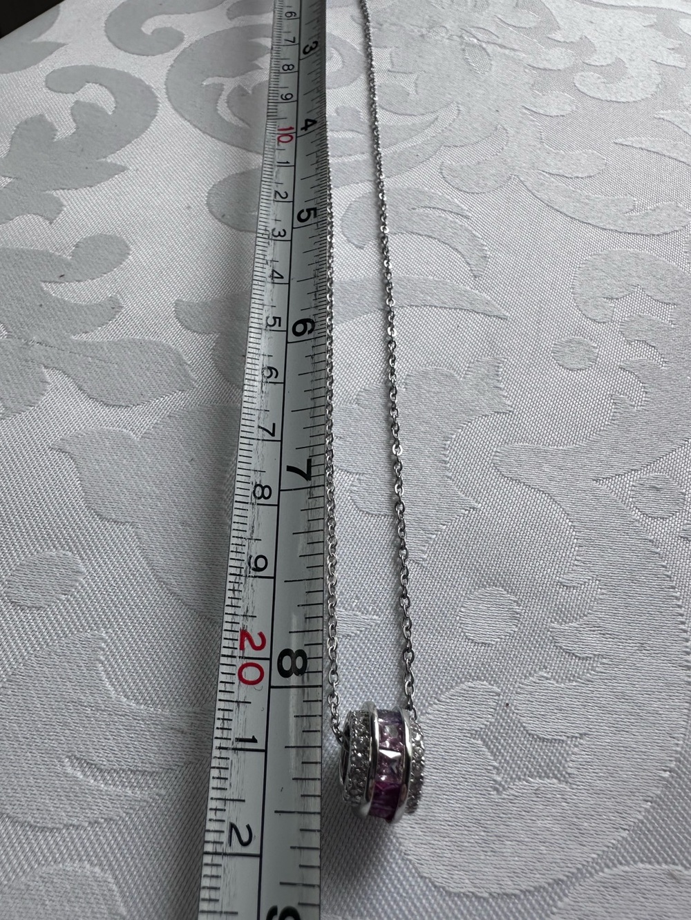 Multi-Color Ring Silver Pendant Necklace with Purple/Blue/Pink Cubic Zirconias - Picture 10 of 11